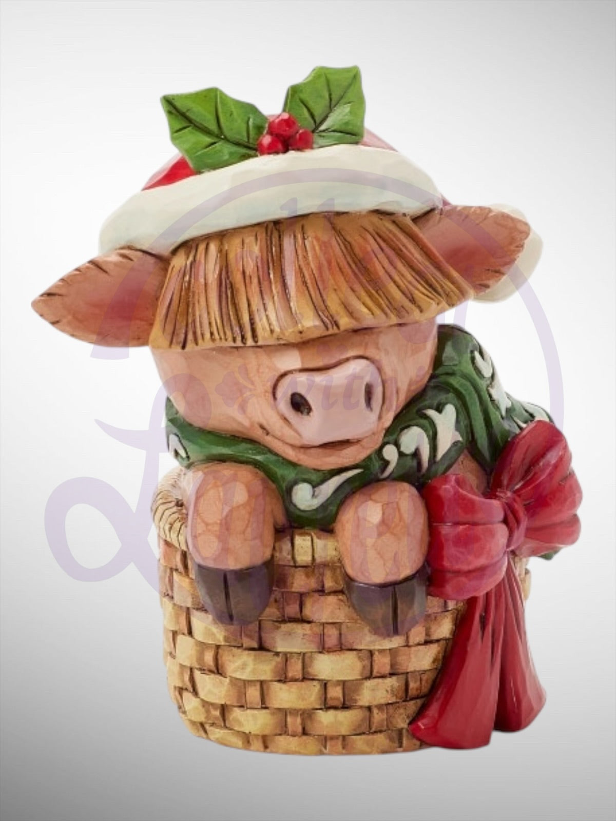 Jim Shore Heartwood Creek - Mini Highland Cow in Basket Figurine